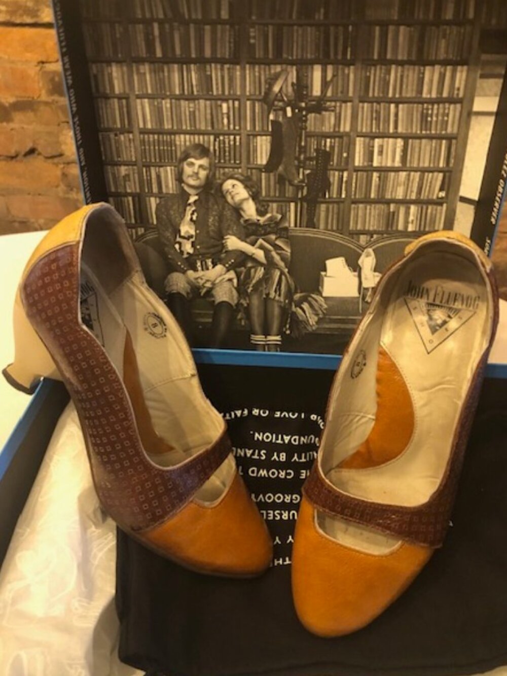 John Fluevog Vintage Heels Brown and Beige Leather Size 8